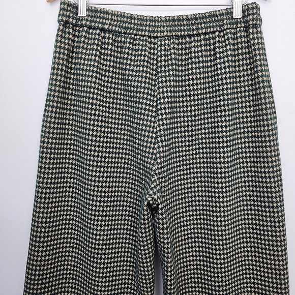 JODIFL Wide Leg Pants Houndstooth Green Cream Cropped L Elasic Waist Pull On NEW - Picture 6 of 13